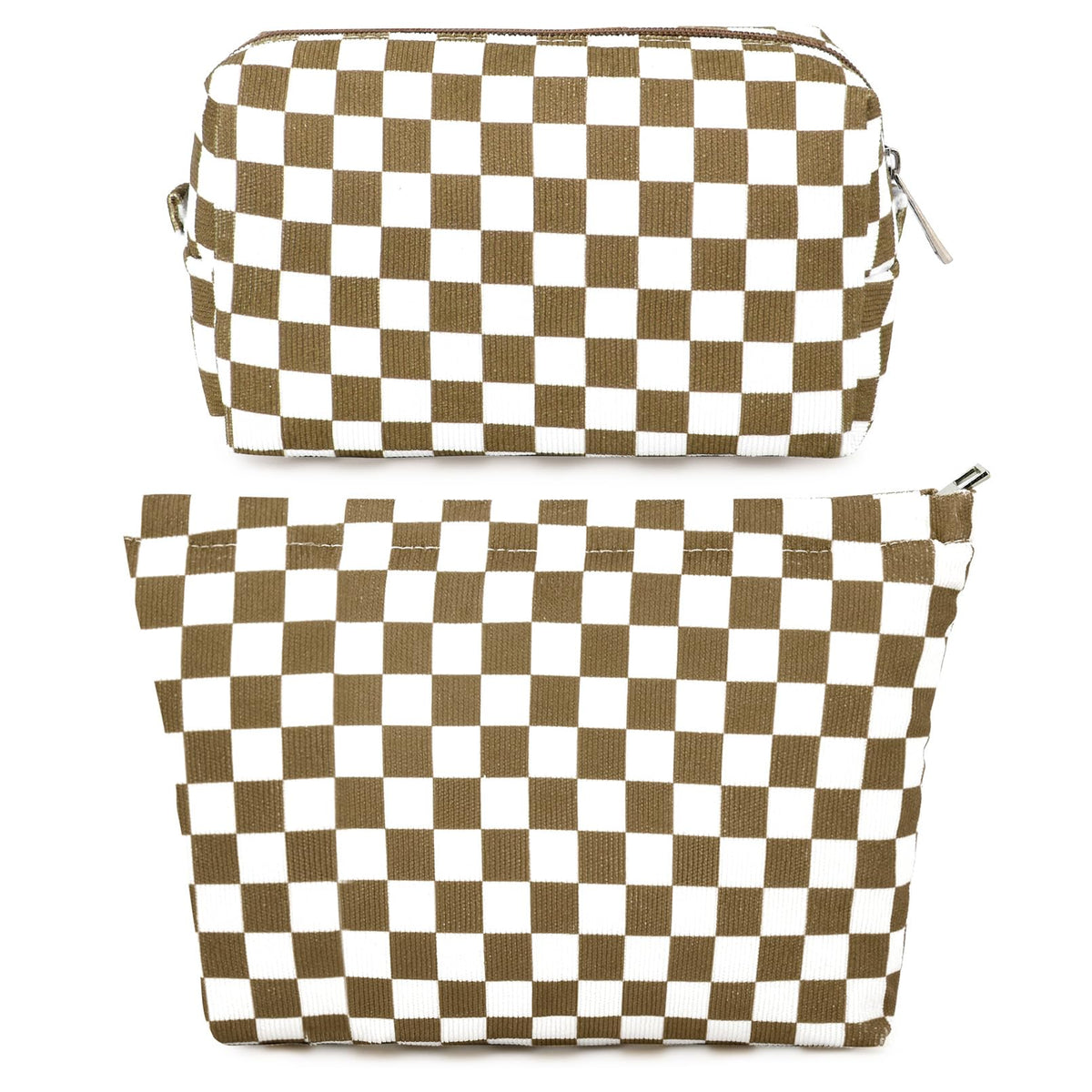 SOIDRAM checkered makeup bag front view in coffee brown