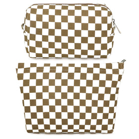 SOIDRAM checkered makeup bag front view in coffee brown