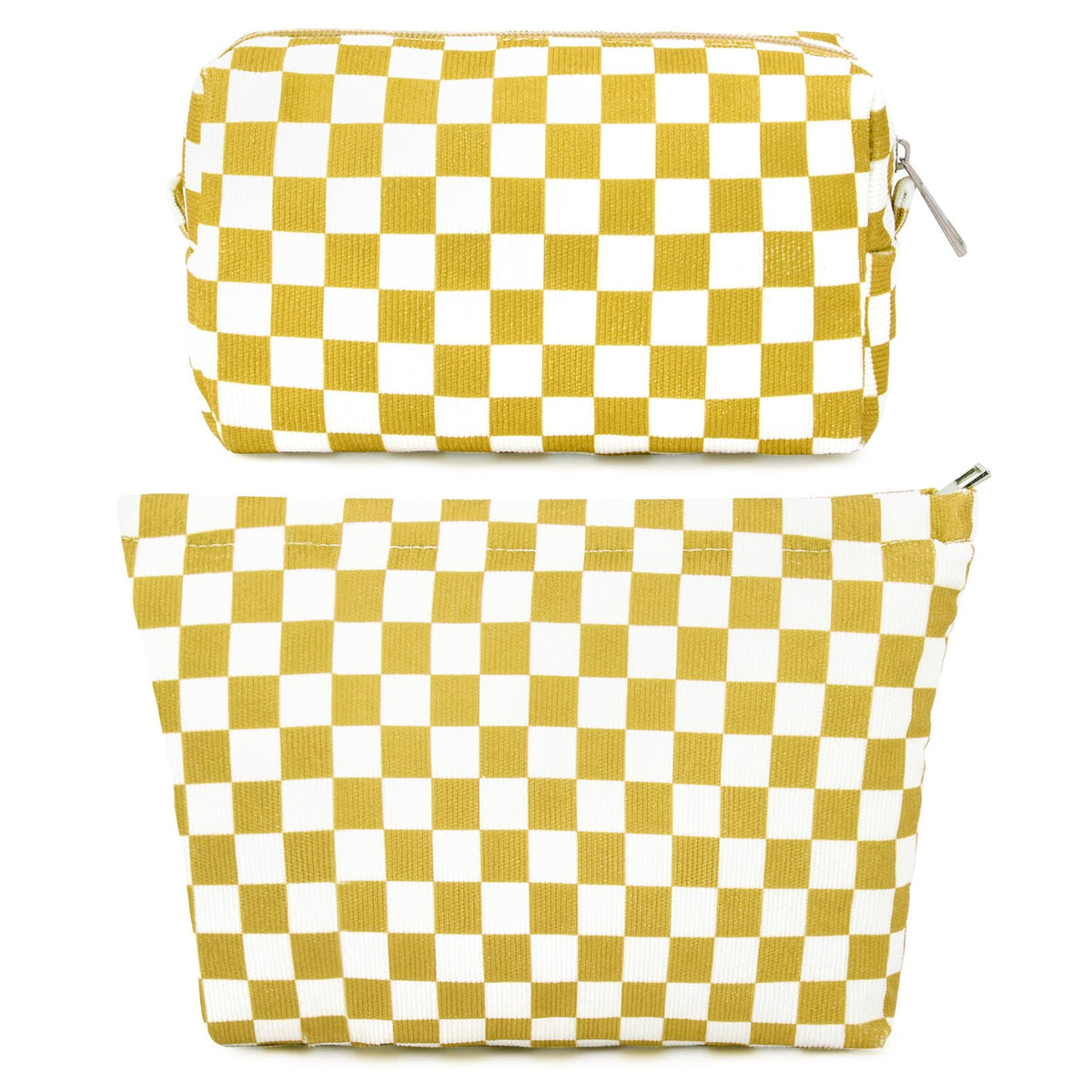 SOIDRAM Checkered Makeup Bag Set front view in golden yellow