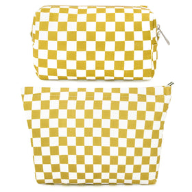SOIDRAM Checkered Makeup Bag Set front view in golden yellow