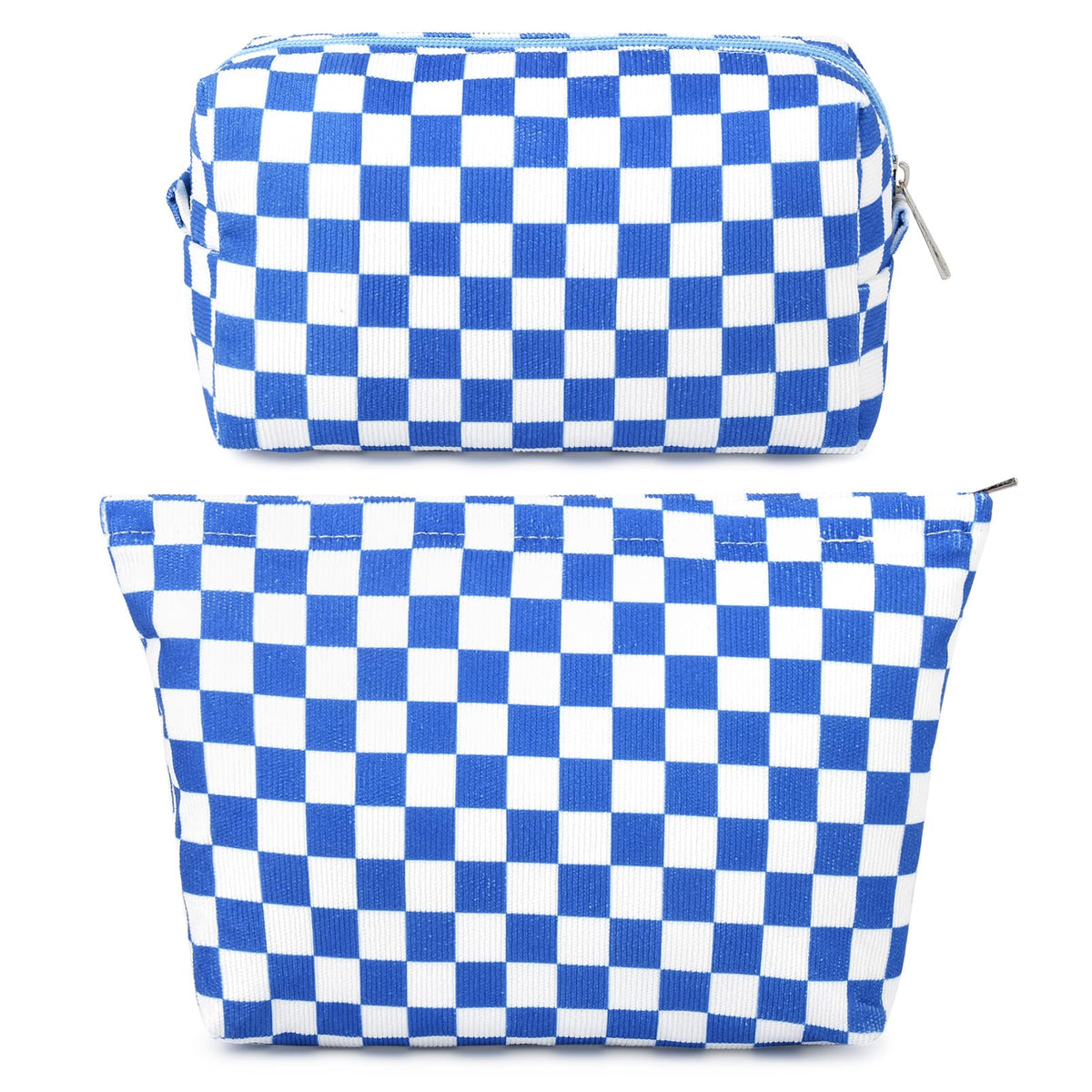 SOIDRAM checkered makeup bag set front view in royal blue