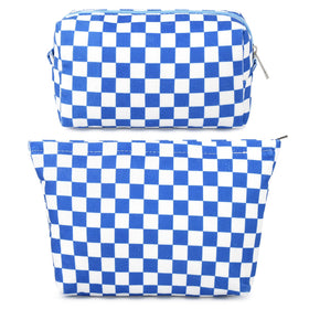 SOIDRAM checkered makeup bag set front view in royal blue