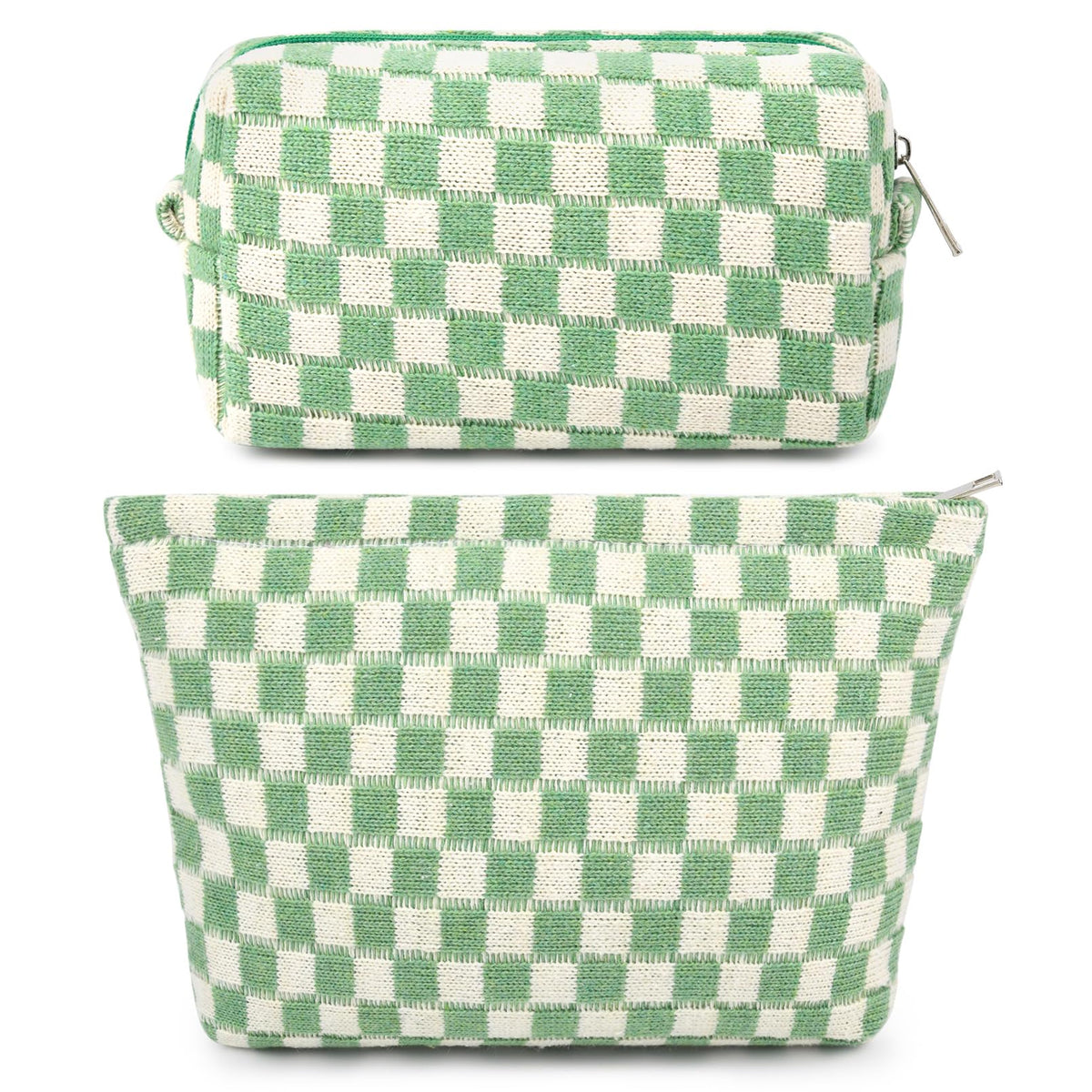 SOIDRAM checkered makeup bag set front view with green design
