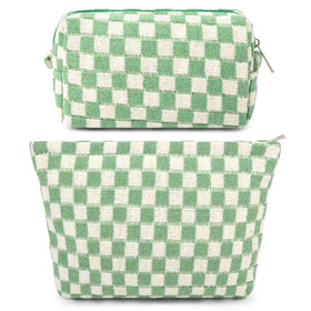 SOIDRAM checkered makeup bag set front view with green design