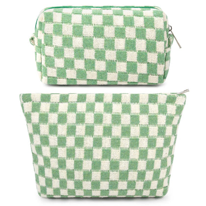 SOIDRAM checkered makeup bag set front view with green design
