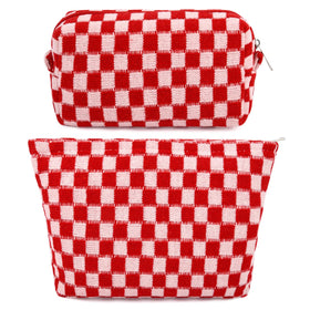 SOIDRAM checkered makeup bag set front view with red pattern