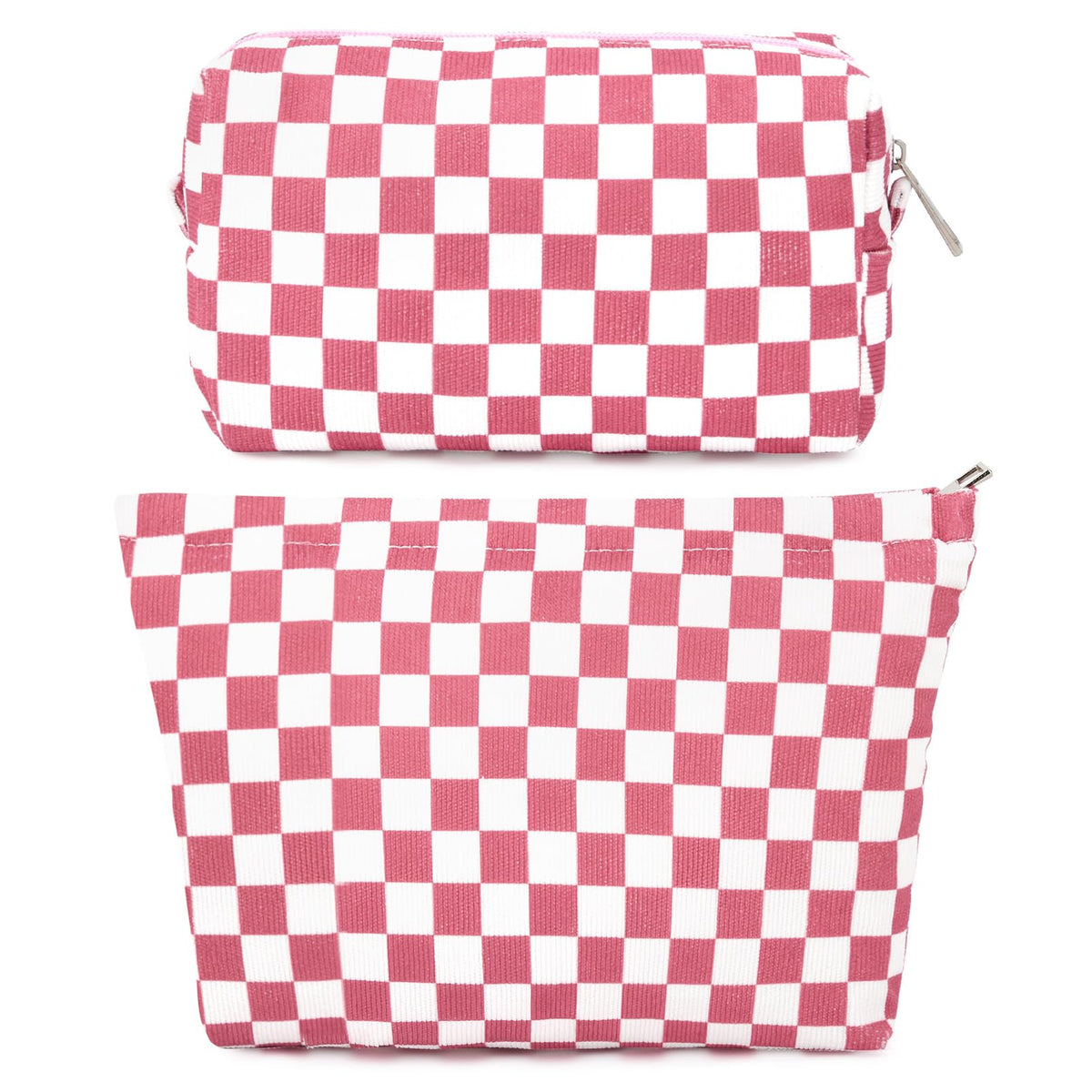 SOIDRAM checkered makeup bag set in peach pink front view