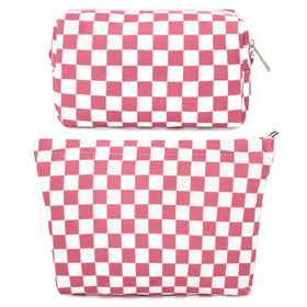 SOIDRAM checkered makeup bag set in peach pink front view
