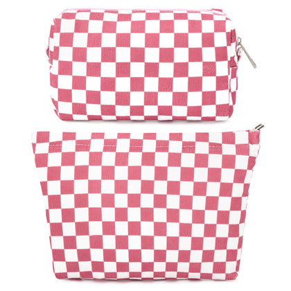SOIDRAM checkered makeup bag set in peach pink front view