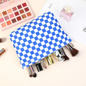 SOIDRAM checkered makeup bag set stacked together