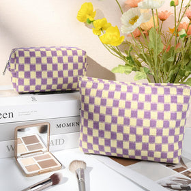 SOIDRAM Checkered Makeup Bag side view showing zipper
