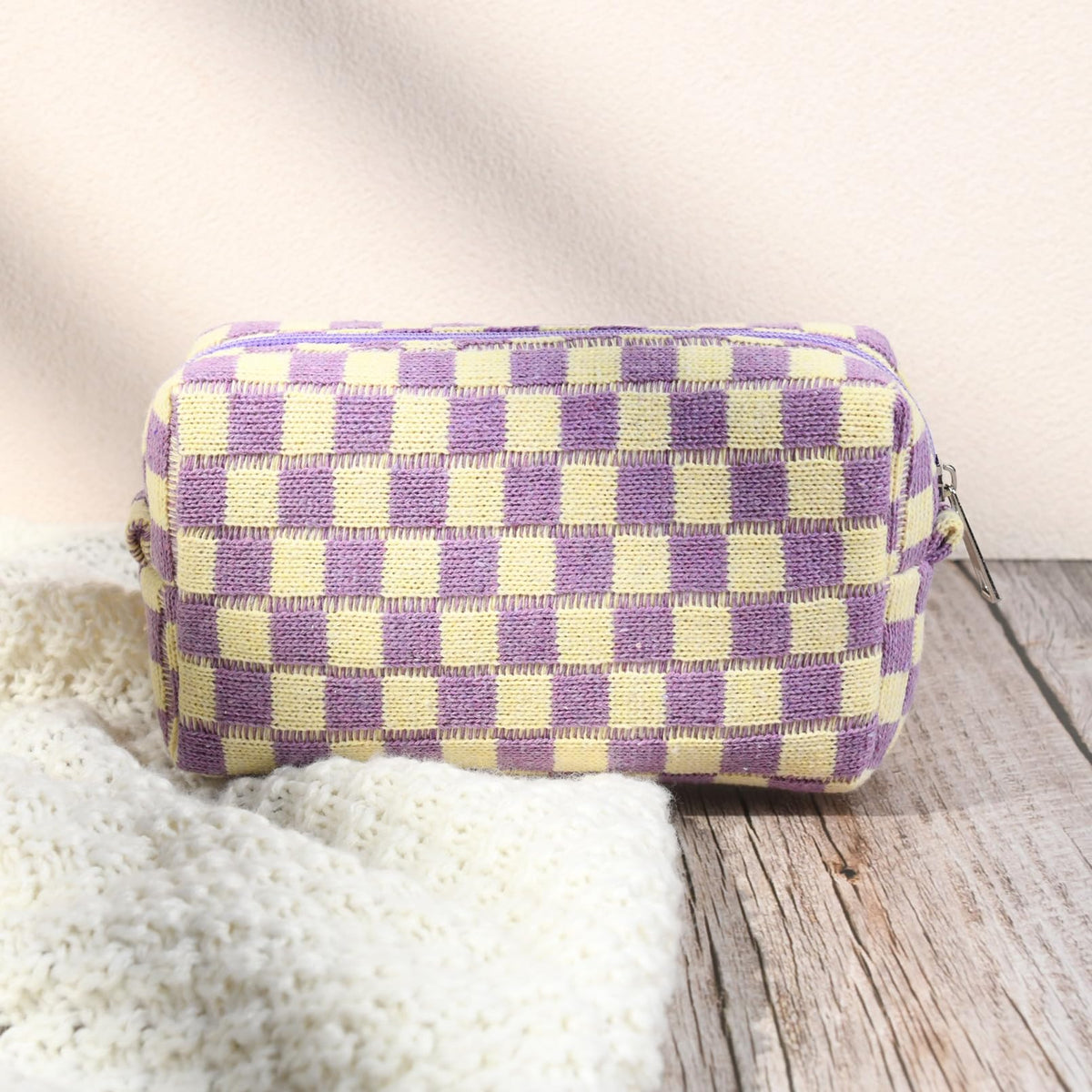 SOIDRAM Checkered Makeup Bag with makeup brushes