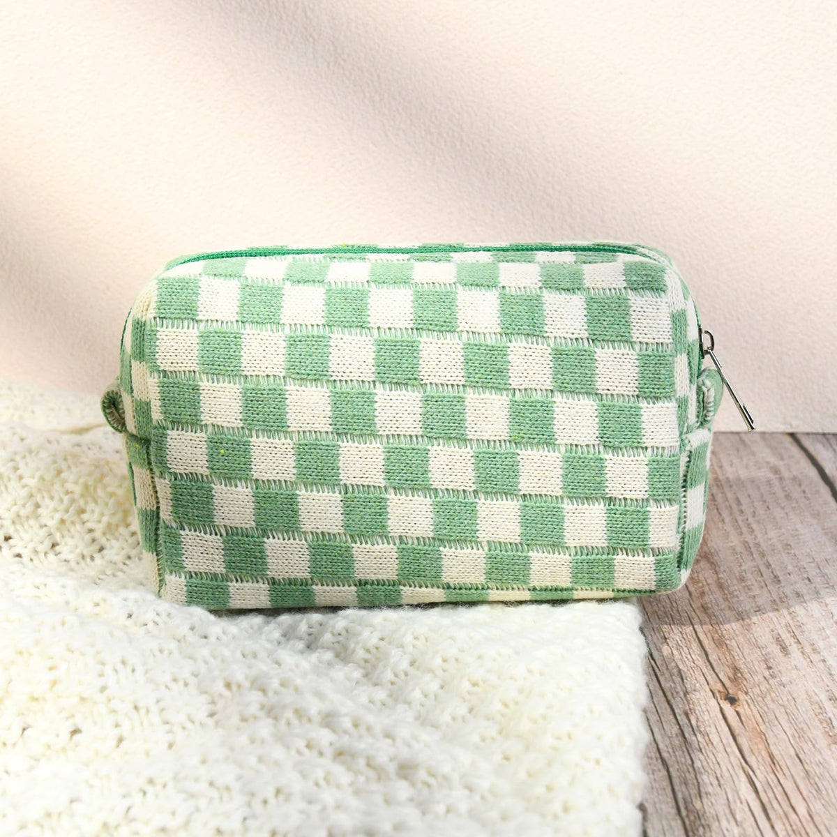 SOIDRAM checkered makeup bag with metal zipper pulls