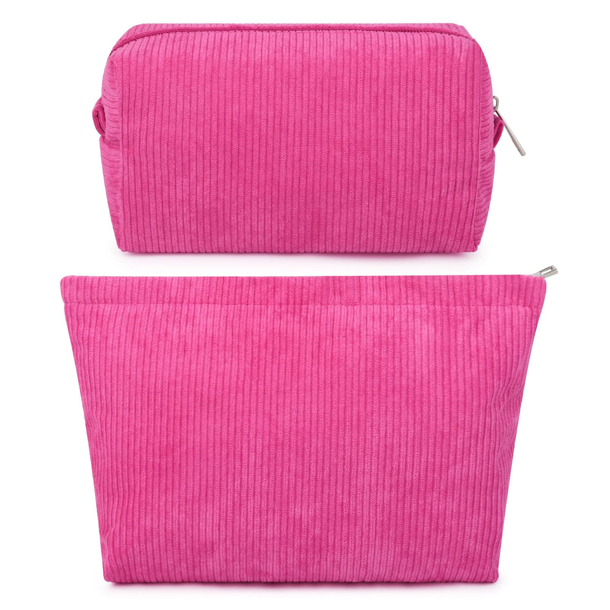 SOIDRAM Corduroy Makeup Bag Set in rose red front view