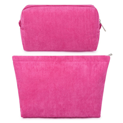 SOIDRAM Corduroy Makeup Bag Set in rose red front view