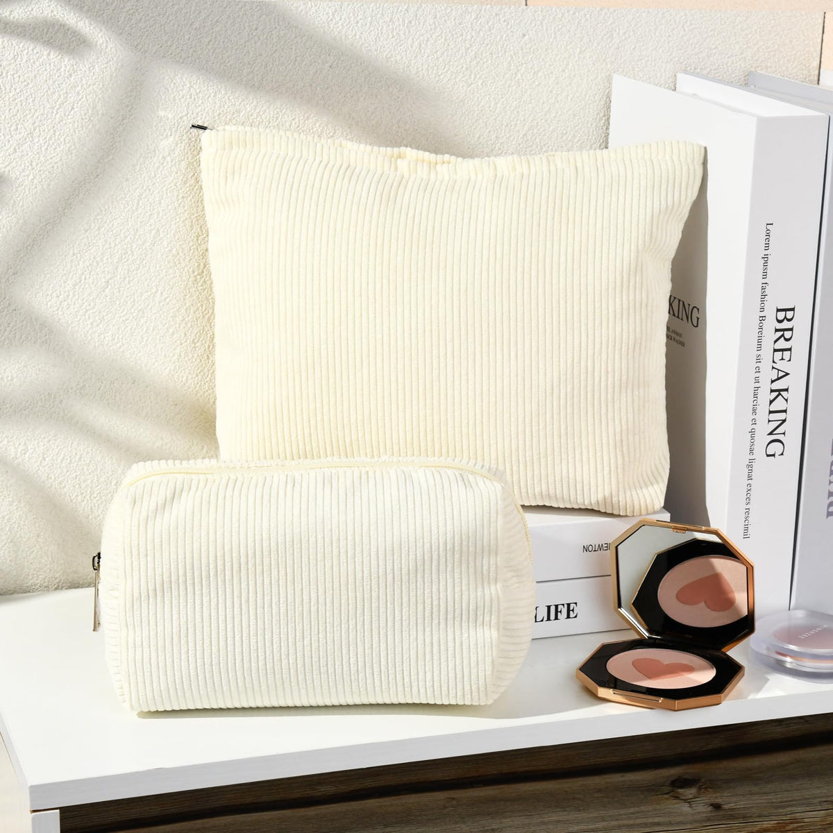 SOIDRAM corduroy makeup bags with cosmetics
