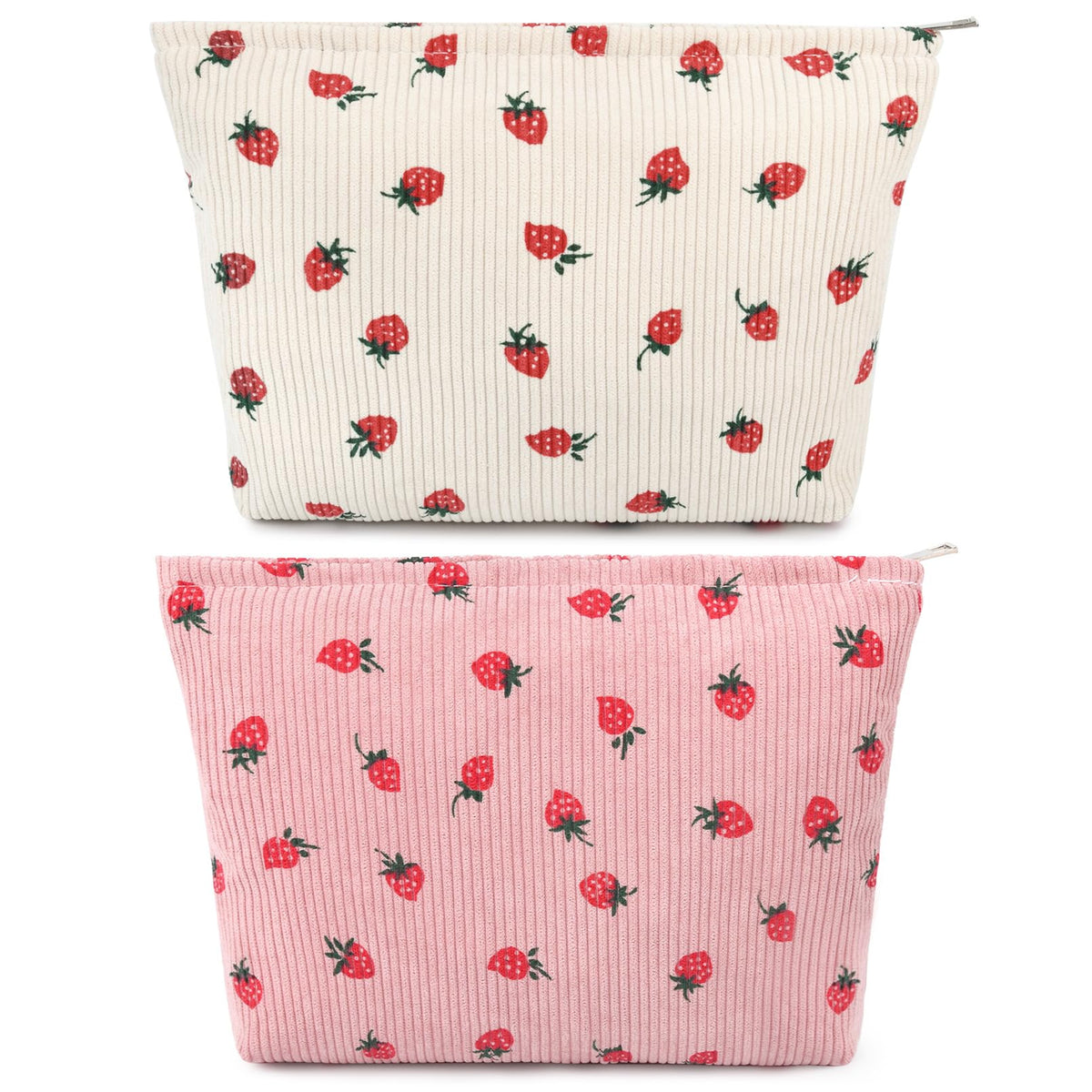 SOIDRAM Cute Makeup Bag front view in strawberry pink