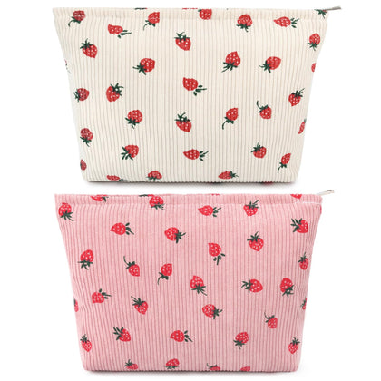 SOIDRAM Cute Makeup Bag front view in strawberry pink