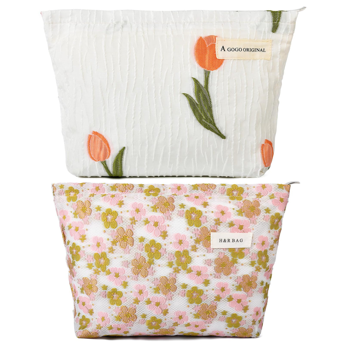 SOIDRAM floral makeup bag set front view showing white and pink design