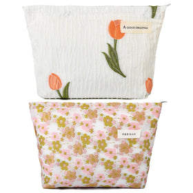 SOIDRAM floral makeup bag set front view showing white and pink design