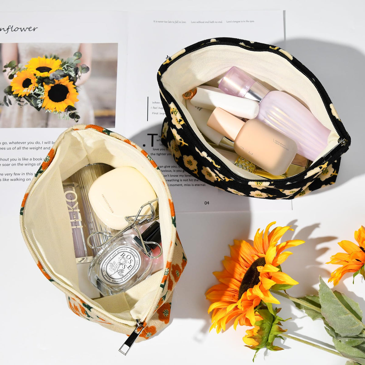 SOIDRAM Flower Makeup Bag set displayed together