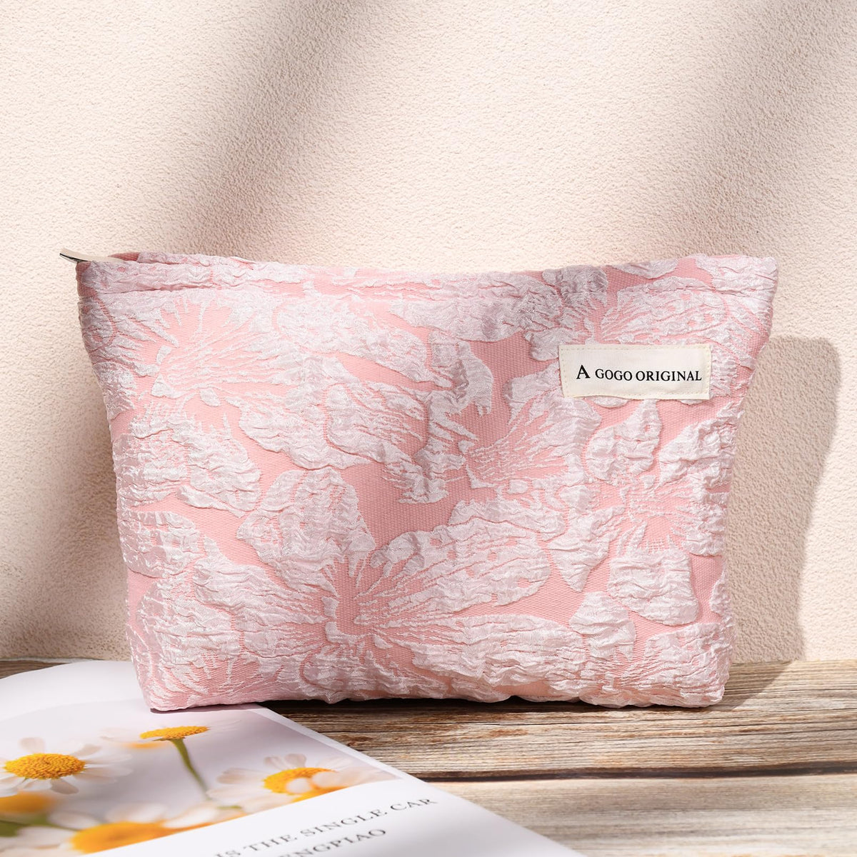 SOIDRAM Flower Makeup Bag Set displayed with travel accessories