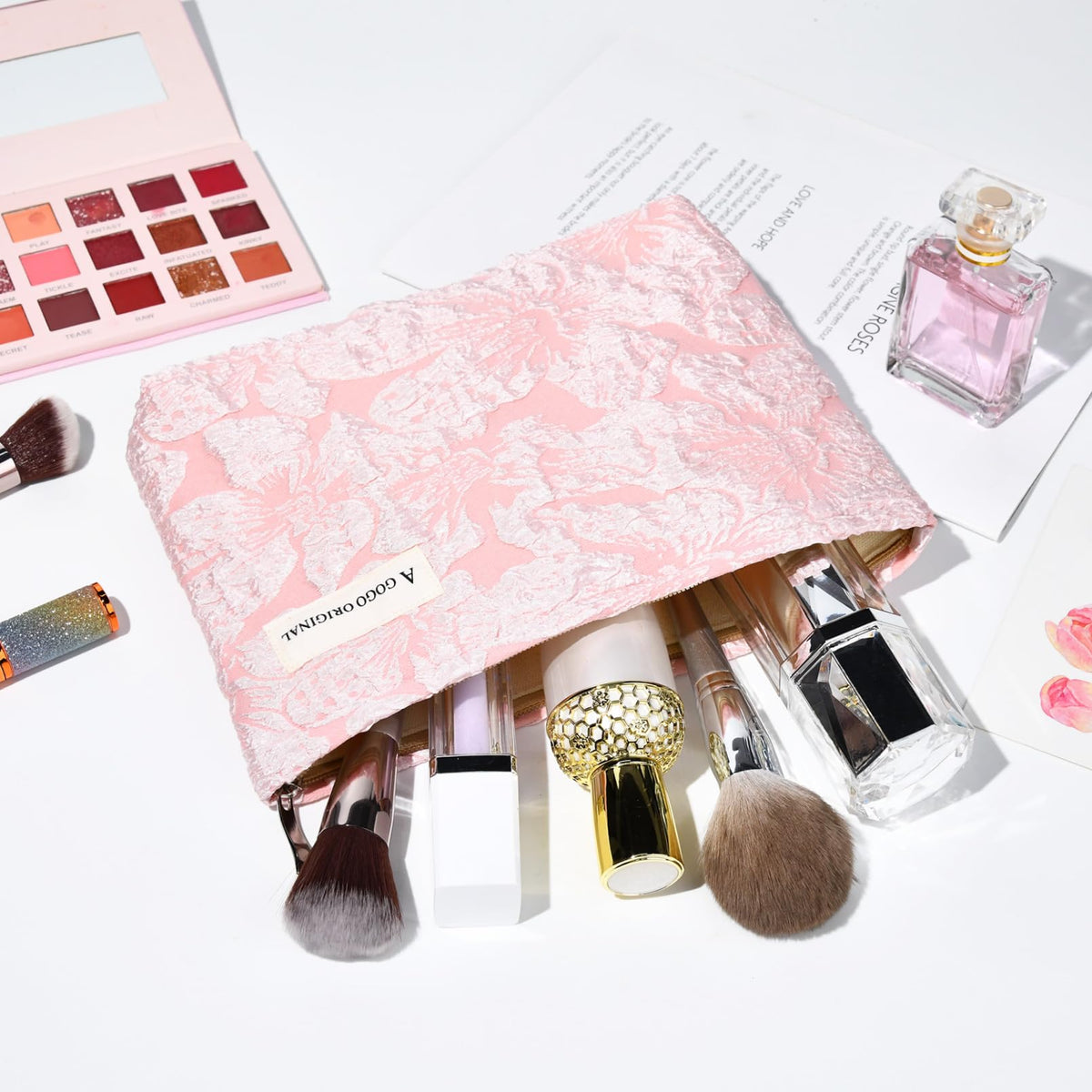 SOIDRAM Flower Makeup Bag Set in pink floral design