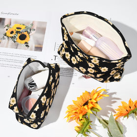 SOIDRAM Flower Makeup Bag Set in travel suitcase