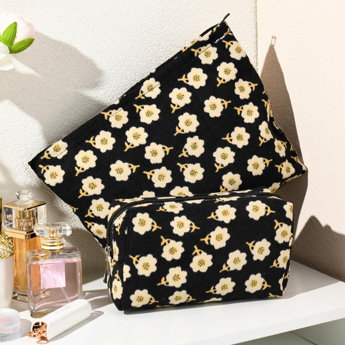 SOIDRAM Flower Makeup Bag Set with toiletries inside