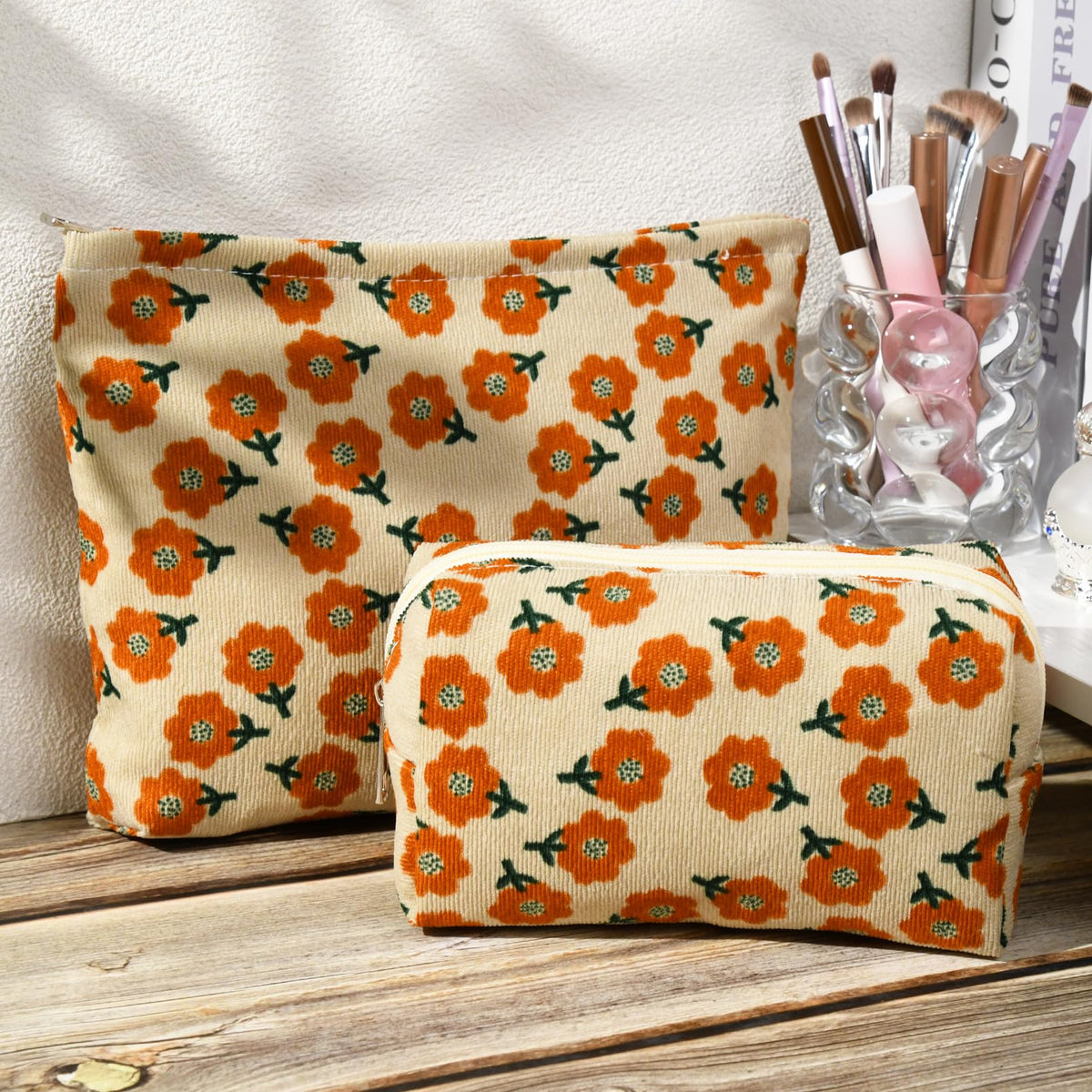 SOIDRAM Flower Makeup Bag side view showing zipper