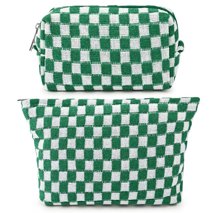 SOIDRAM green checkered makeup bag front view