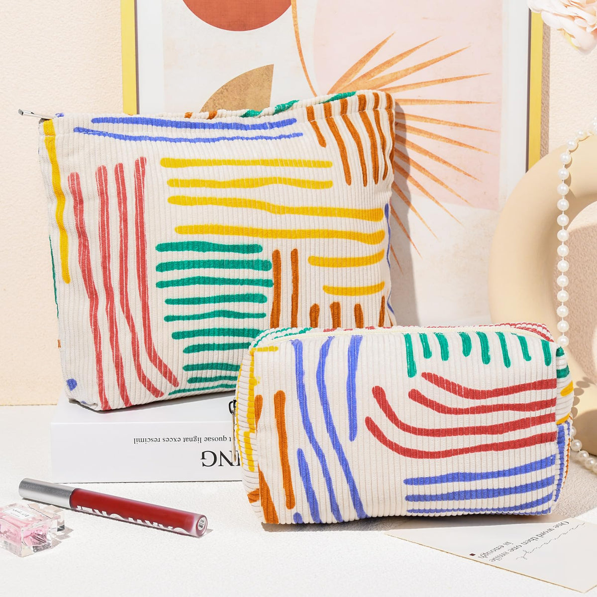 SOIDRAM large capacity makeup bag open showing organized cosmetics