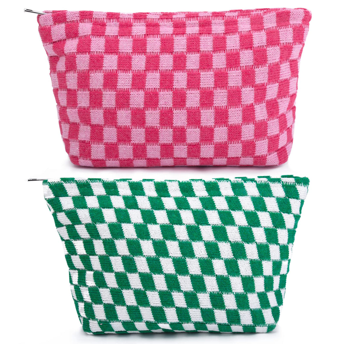 SOIDRAM large checkered makeup bag set in green and pink