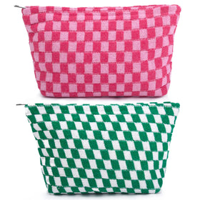 SOIDRAM large checkered makeup bag set in green and pink