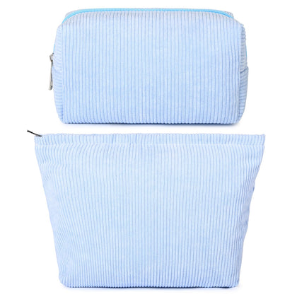 SOIDRAM large corduroy makeup bag front view in blue