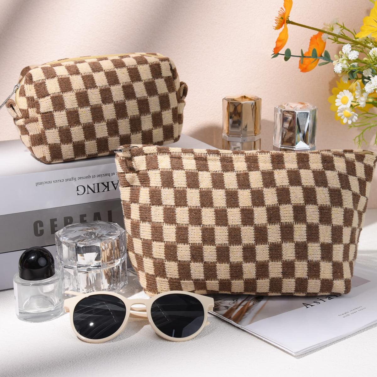 SOIDRAM large cosmetic bag open showing organized makeup items