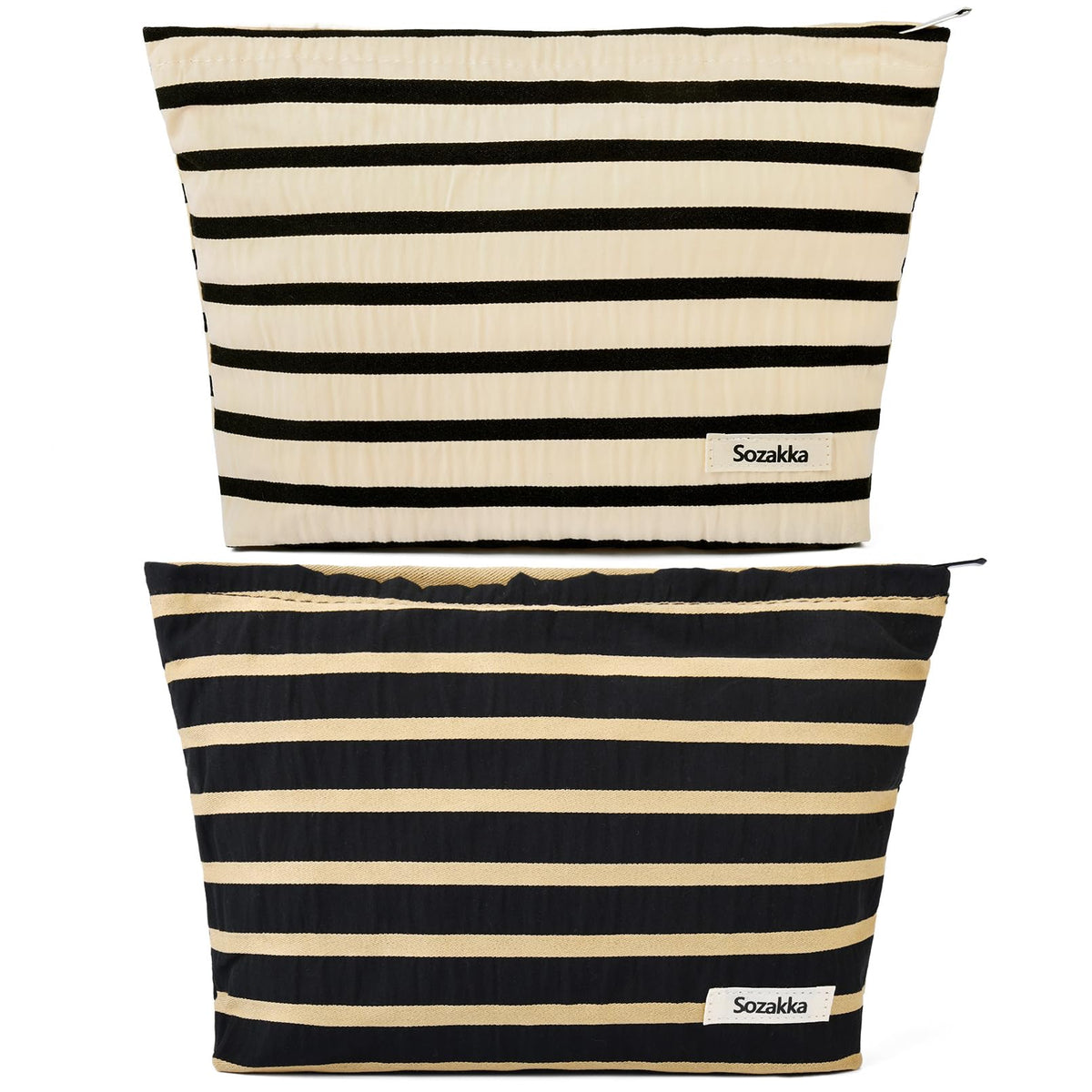 SOIDRAM large stripe makeup bag front view in black and white
