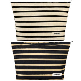 SOIDRAM large stripe makeup bag front view in black and white