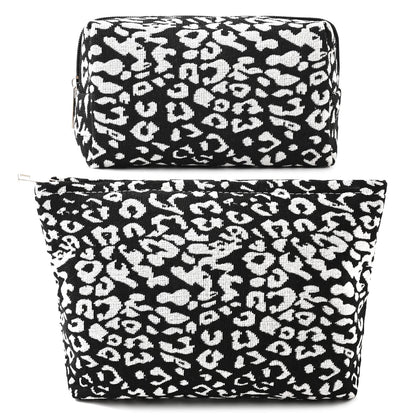 SOIDRAM Leopard Print Makeup Bag Set front view showing patterns