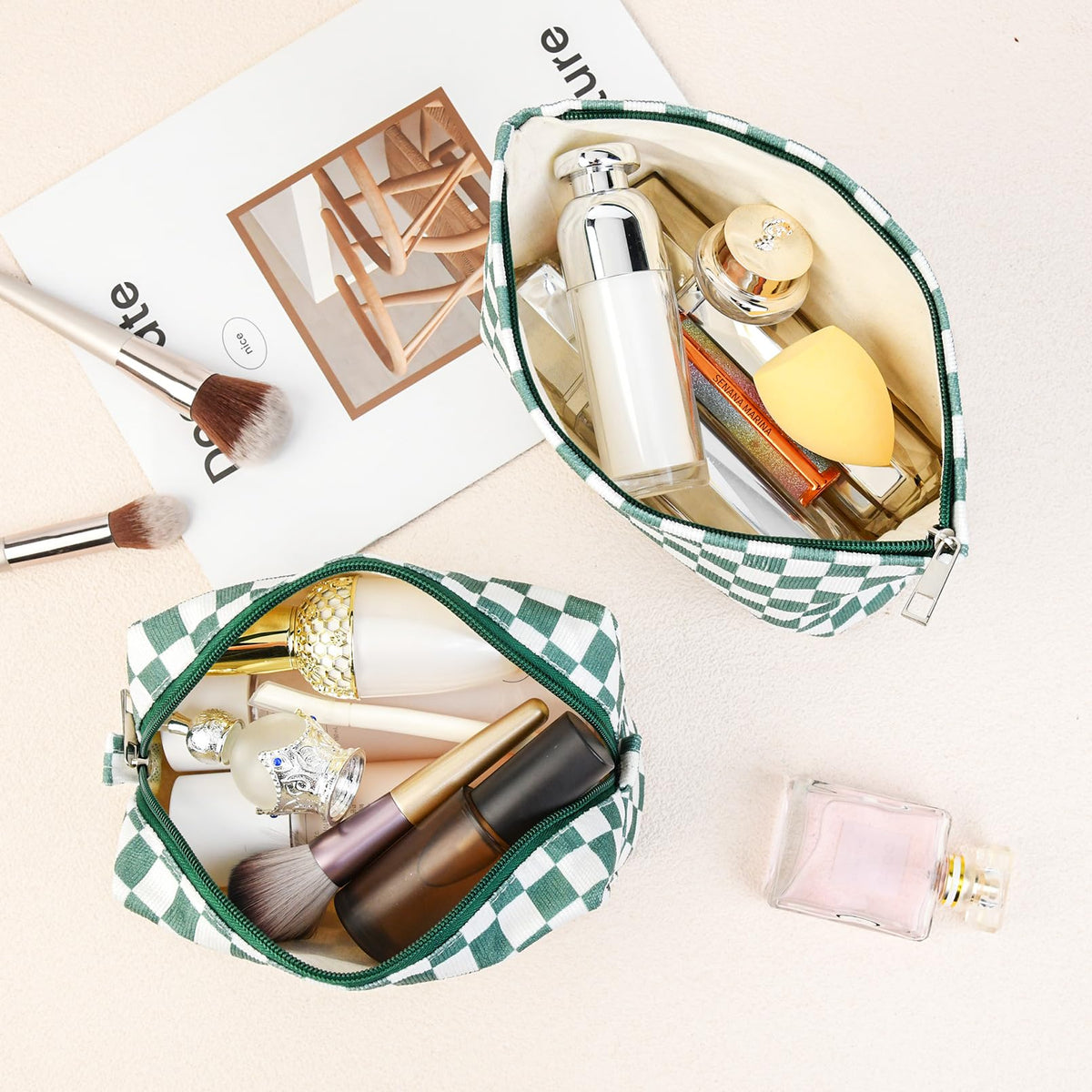 SOIDRAM makeup bag open showing contents