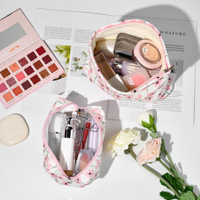 SOIDRAM makeup bags displayed with beauty products