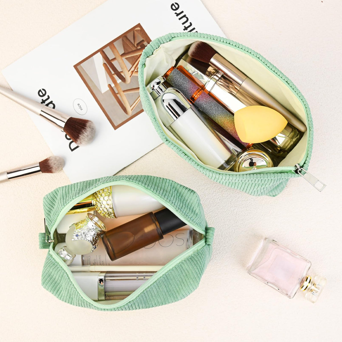 SOIDRAM makeup bags set on a travel suitcase