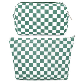 SOIDRAM olive green checkered makeup bag front view