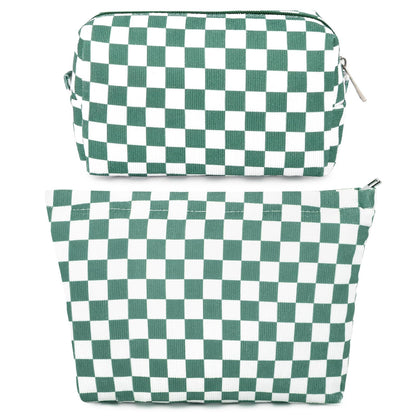 SOIDRAM olive green checkered makeup bag front view
