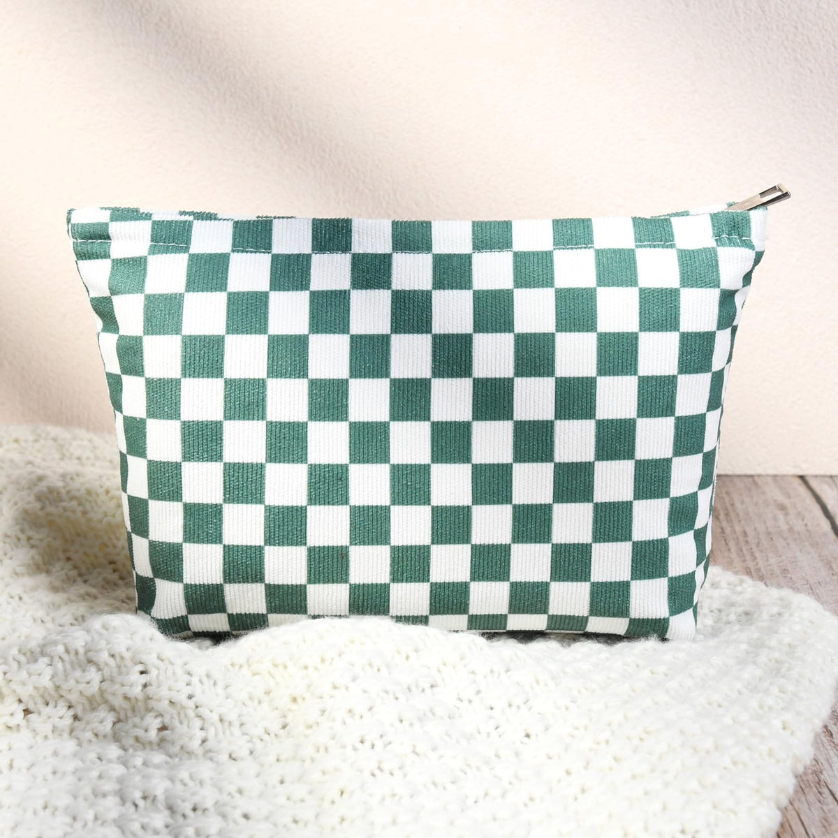 SOIDRAM olive green makeup bag lifestyle scene