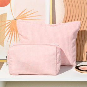 SOIDRAM pink corduroy makeup bags stacked