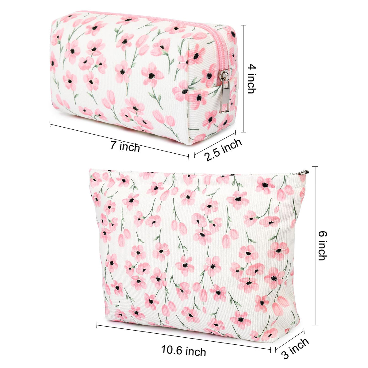 SOIDRAM pink floral makeup bag side view