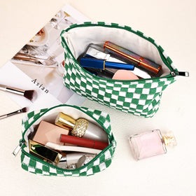 SOIDRAM small checkered makeup bag open with tools