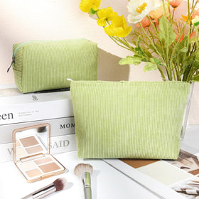 SOIDRAM small corduroy makeup bag in light green, side view