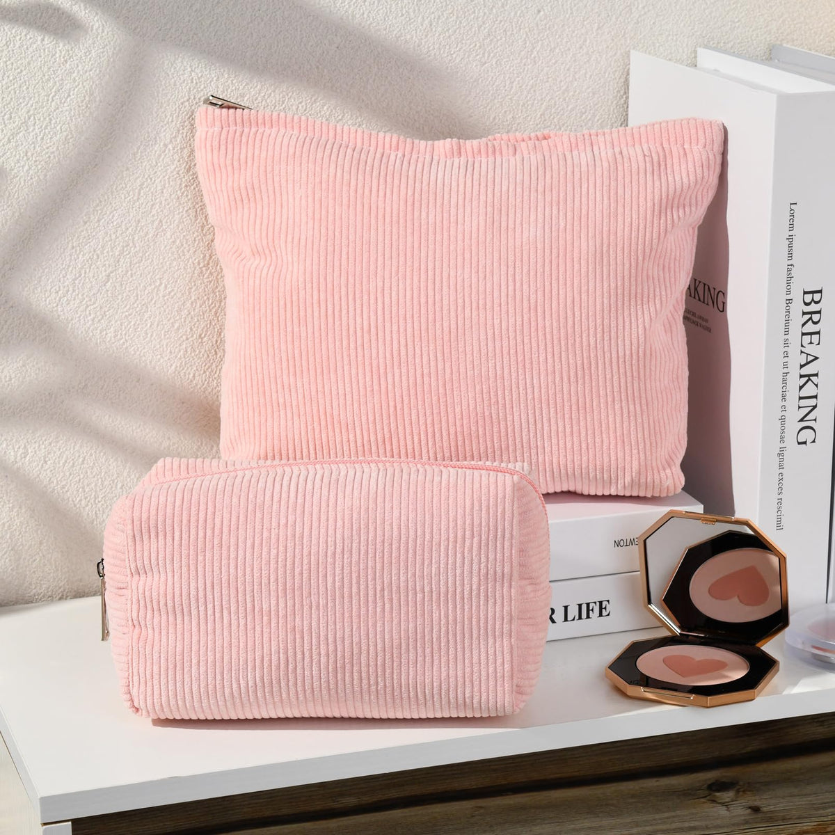 SOIDRAM small pink corduroy makeup bag side view